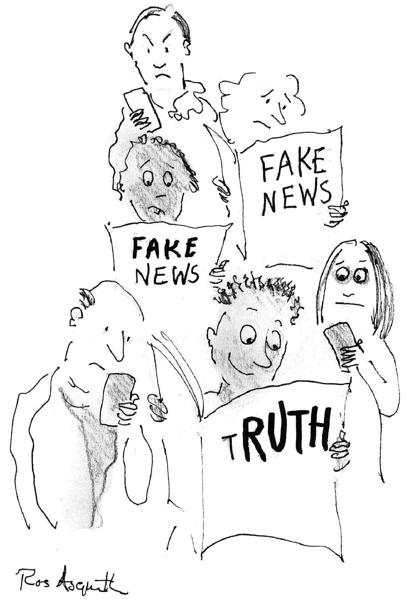 Ruth Whitehead in the Media - illustration of people reading news